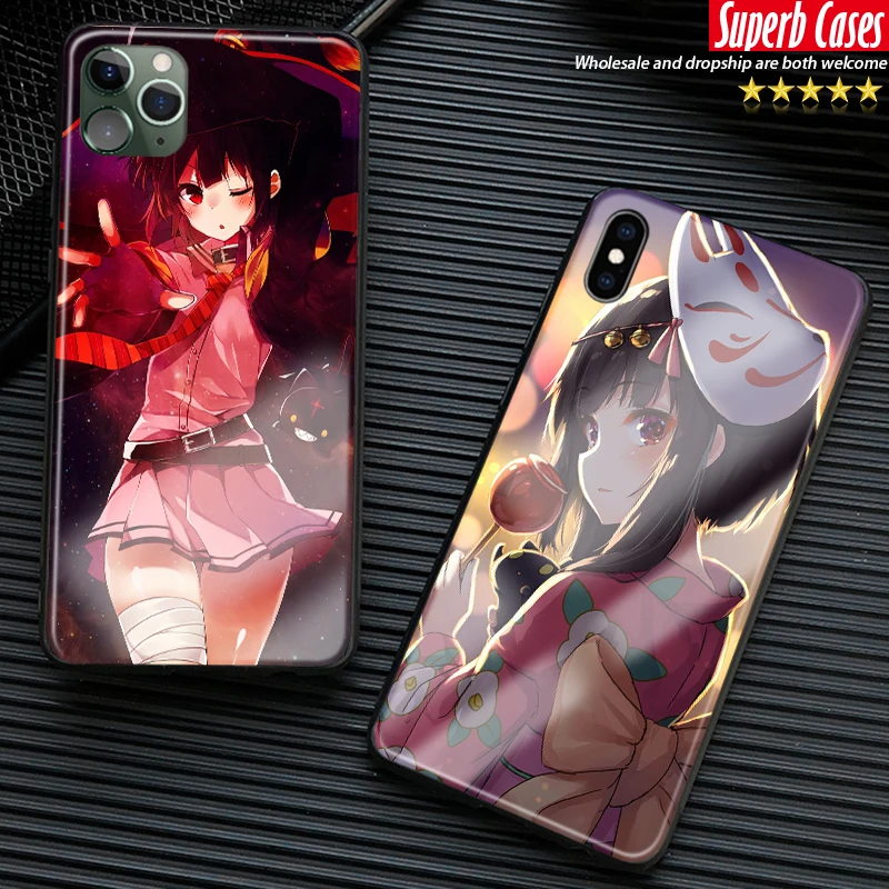 Megumin Konosuba аниме закаленное стекло Мягкий силиконовый чехол для телефона iPhone SE 6s 7 8