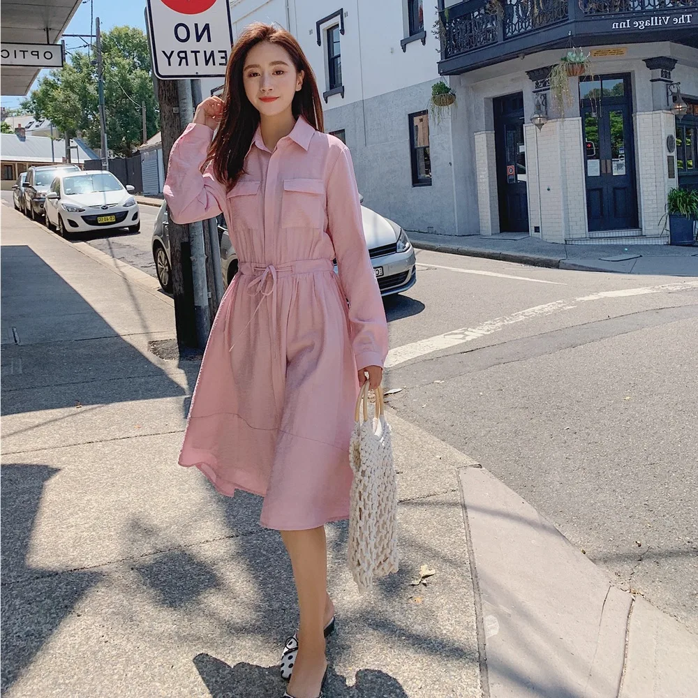 Photo Shoot 2019 Spring New Style Korean-style WOMEN'S Wear Retro CHIC Wind Mid-length Drawstring Waist Hugging Shirt Dress Dres
Photo Shoot 2019 Spring New Style Korean-style WOMEN'S Wear Retro CHIC Wind Mid-length Drawstring Waist Hugging Shirt Dress Dres