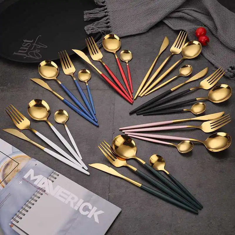 Factory Eco Friendly Creative Titanium Tableware Set 7 Colors Cutlery Stainless Steel Tea Spoon Fork Spoon Knife Set 8 Pcs Tools
Factory Eco Friendly Creative Titanium Tableware Set 7 Colors Cutlery Stainless Steel Tea Spoon Fork Spoon Knife Set 8 Pcs Tools