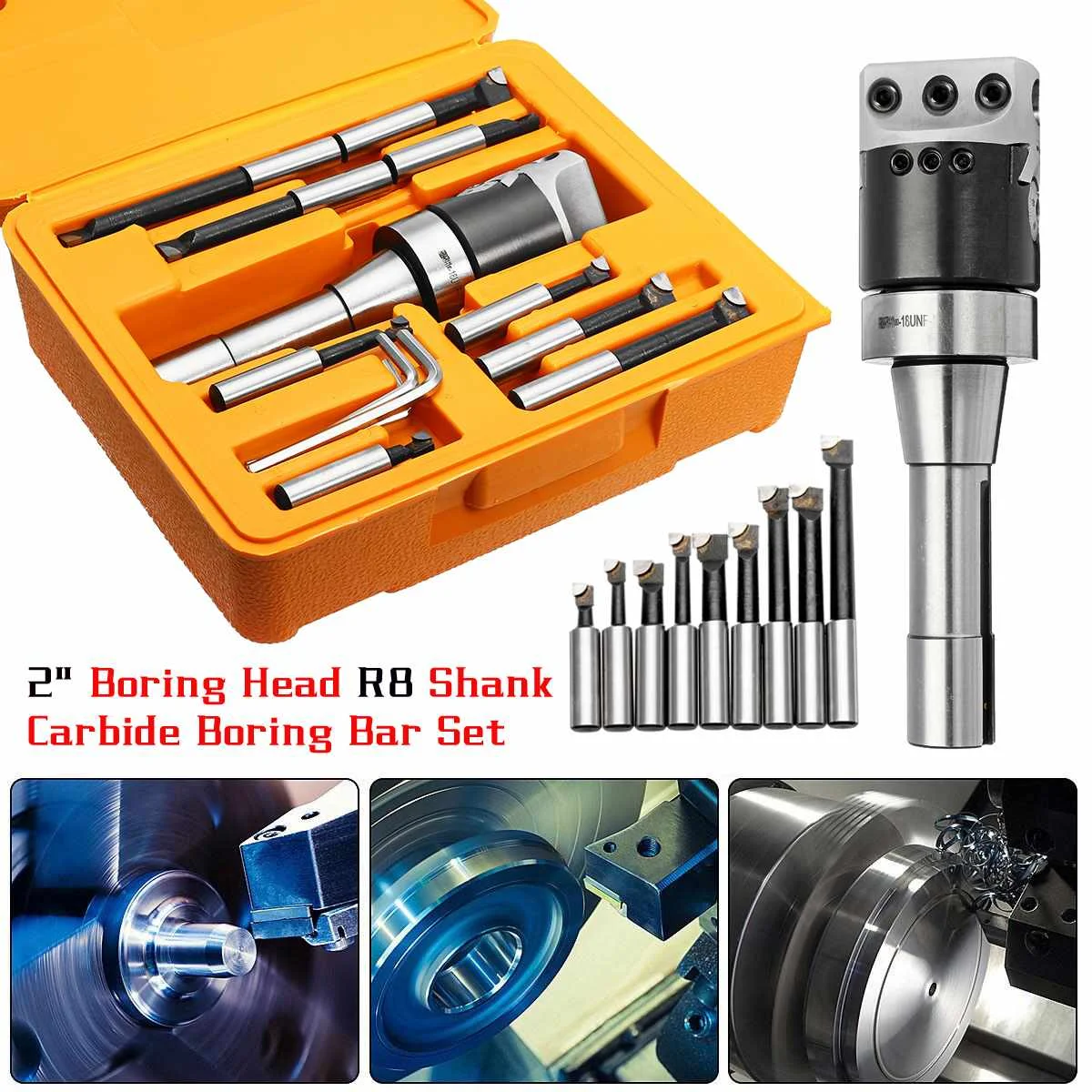9Pcs 2" Precise R8 Boring Head R8 Shank Carbide Boring Bar Set Boring Tool for Milling Machine
9Pcs 2" Precise R8 Boring Head R8 Shank Carbide Boring Bar Set Boring Tool for Milling Machine