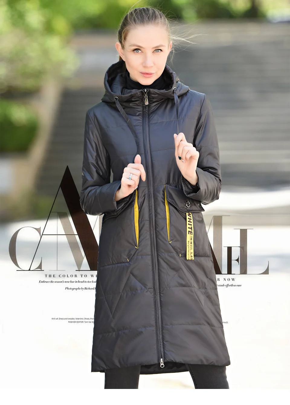 CEPRASK 2020 Spring Autumn Jacket Women Hot Sale Thin Cotton Parka Long Plus Size Hood Fashion Contrast Color Coat NEW Cothes