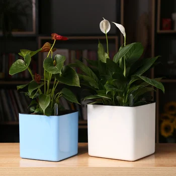 4 Pcs in 1 Set Plastic Lazy Flower Pot Double Layer Square Tray Box Planter Self Watering Flowerpot Large Capacity Water Plantin