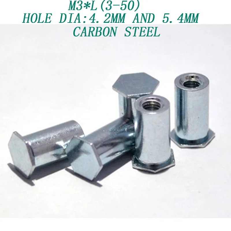 

40pcs/lot M3XL(3-50) hole dia 4.2mm 5.4mm Bzinc carbon steel blind hole pressure rivet stud rivet nut column riveting 376
