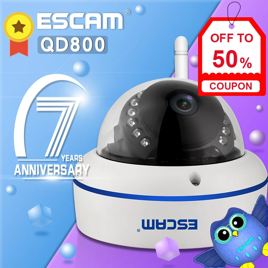 ESCAM QD800 WIFI 2MP 1080P HD WiFi Outdoor IP IR Dome Camera IP66 Onvif P2P Night Vision Camera For Home Security
ESCAM QD800 WIFI 2MP 1080P HD WiFi Outdoor IP IR Dome Camera IP66 Onvif P2P Night Vision Camera For Home Security