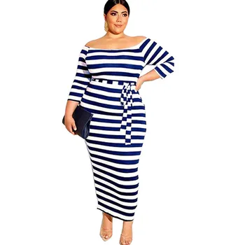 Plus Size Dress Summer Women's Casual Dresses Off-the Shoulder Sexy Slash Neck Striped Office Lady Dress Wholesale Drop Shipping 
Plus Size Dress Summer Women's Casual Dresses Off-the Shoulder Sexy Slash Neck Striped Office Lady Dress Wholesale Drop Shipping