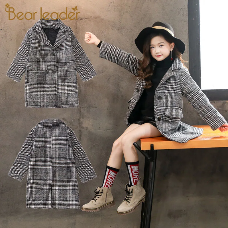

Bear Leader Girl Coat Wool New Winter Girls Woolen Coat Fashion Plaid Kids Outfit Teenager Clothing Children Outerwear Cool Suit