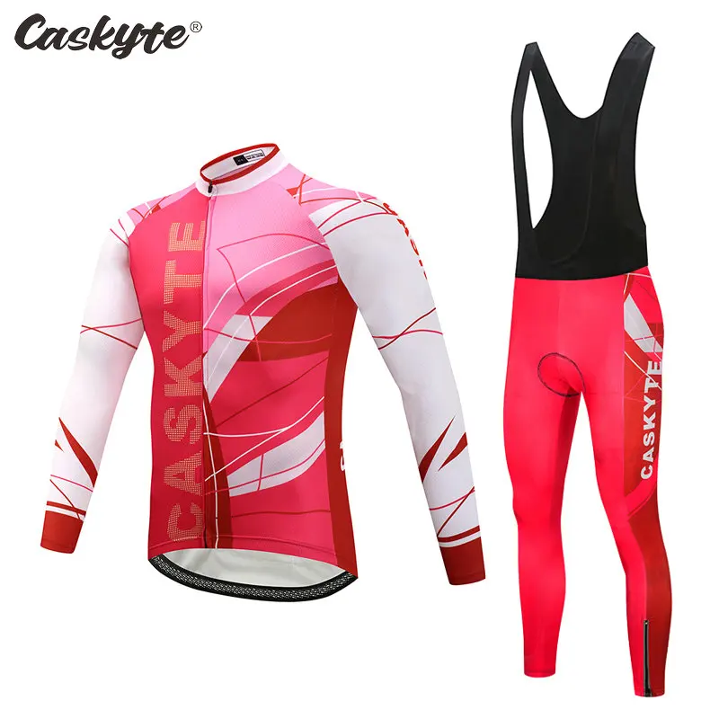 

CASKYTE 2021 Pro Team Long Sleeve Cycling Jersey Set Bib Pants Ropa Ciclismo Bicycle Clothing MTB Bike Uniform Men Clothe