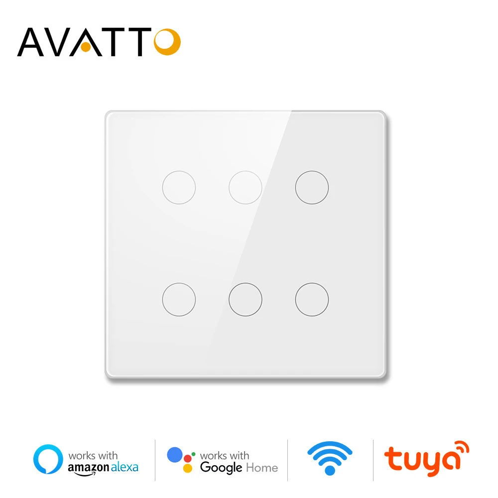 Смарт-выключатель AVATTO Tuya Wi-Fi 110-220 В переменного тока 4*4 сенсорный экран панель 4/6