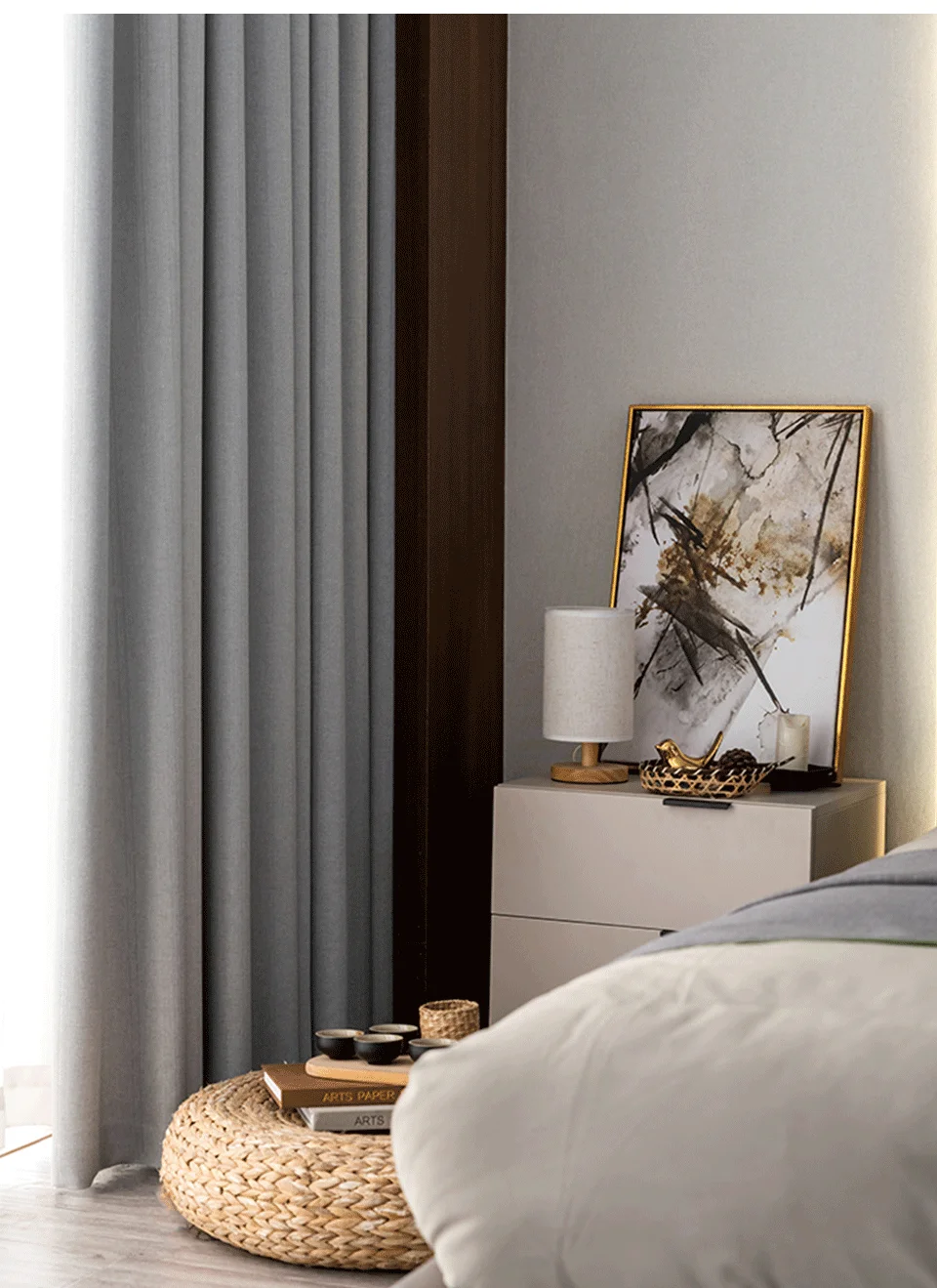 Generic Modern Thick Blackout Curtains Cotton Linen Shading Curtains