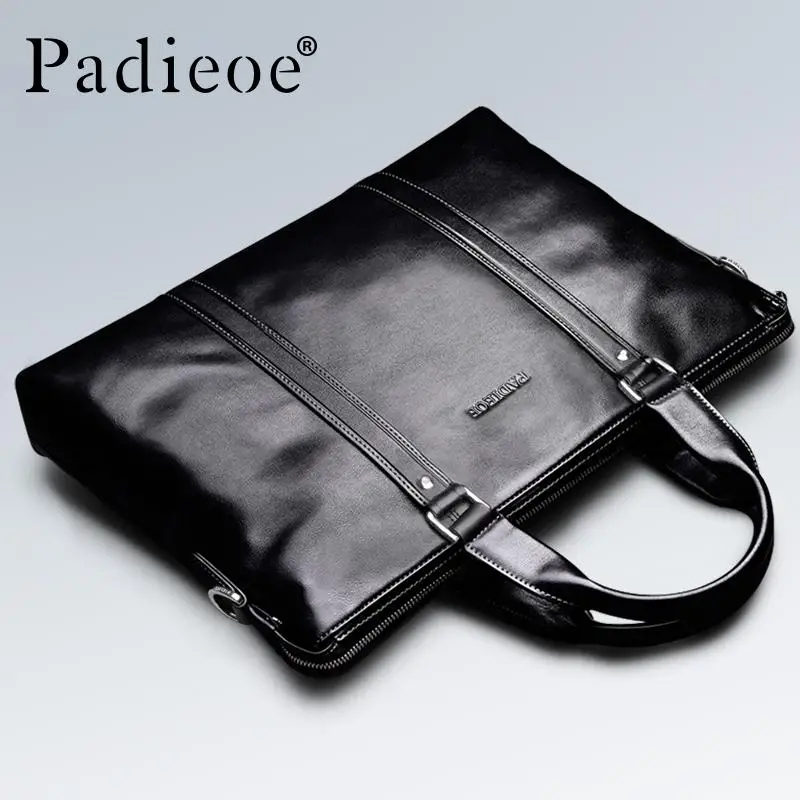 

Padieoe Luxury Brand Men's Business Documents Bag Genuine Leather Totes Laptop Bag for Male Fashion Men Shoulder Portfolio Bag