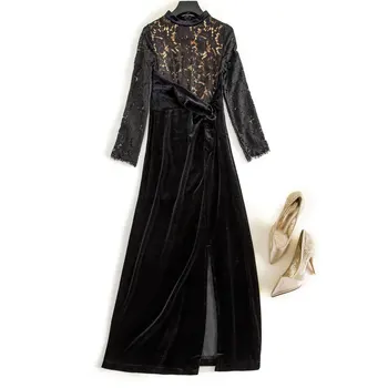 Black Lace Patchwork Velvet Dress Women Split Midi Dresses High Waist Long Sleeve Vestidos Sexy Hollow Out Fashionnova Sukienka
Black Lace Patchwork Velvet Dress Women Split Midi Dresses High Waist Long Sleeve Vestidos Sexy Hollow Out Fashionnova Sukienka