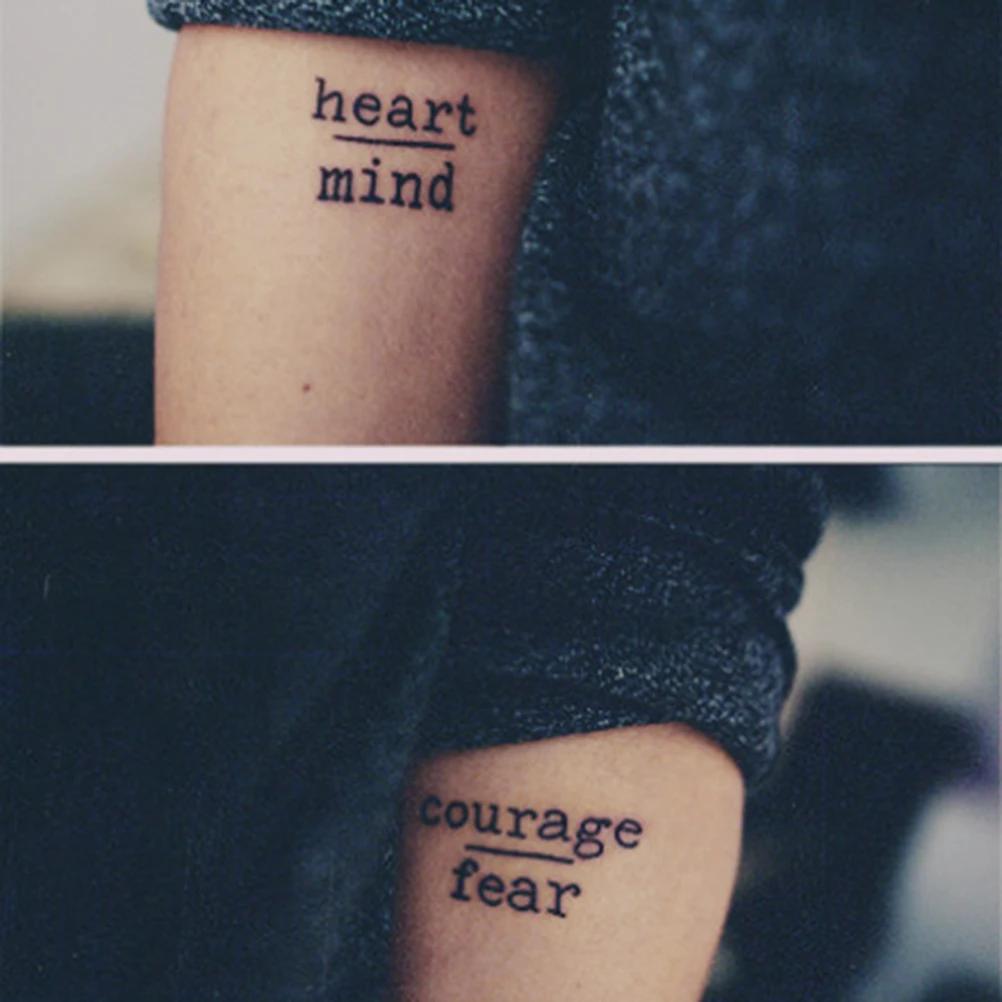 Фото Поддельные татуировки 1 шт. модные сердце ум смелость боязнь буквы