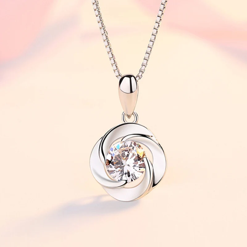 

S 925 Sterling Silver Necklace Lucky Clover Ocean Heart Inlaid With Diamond Clavicle Chain Student Fashion Pendant Accessories