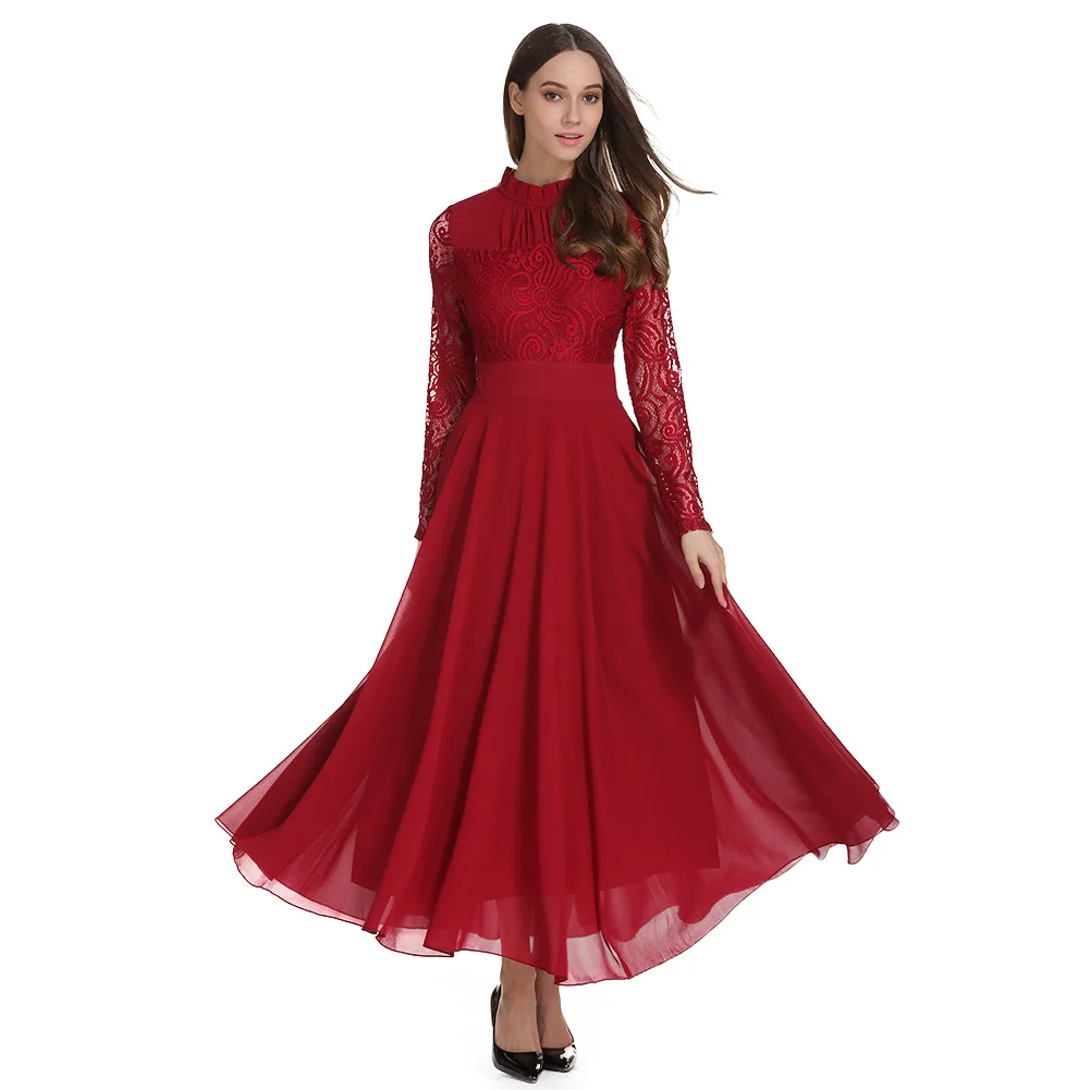 2018 New Style Spring And Summer Long Skirts WOMEN'S Dress Flounced Stand Collar Lace Chiffon Big Hemline Long-sleeved Dress Sli
2018 New Style Spring And Summer Long Skirts WOMEN'S Dress Flounced Stand Collar Lace Chiffon Big Hemline Long-sleeved Dress Sli