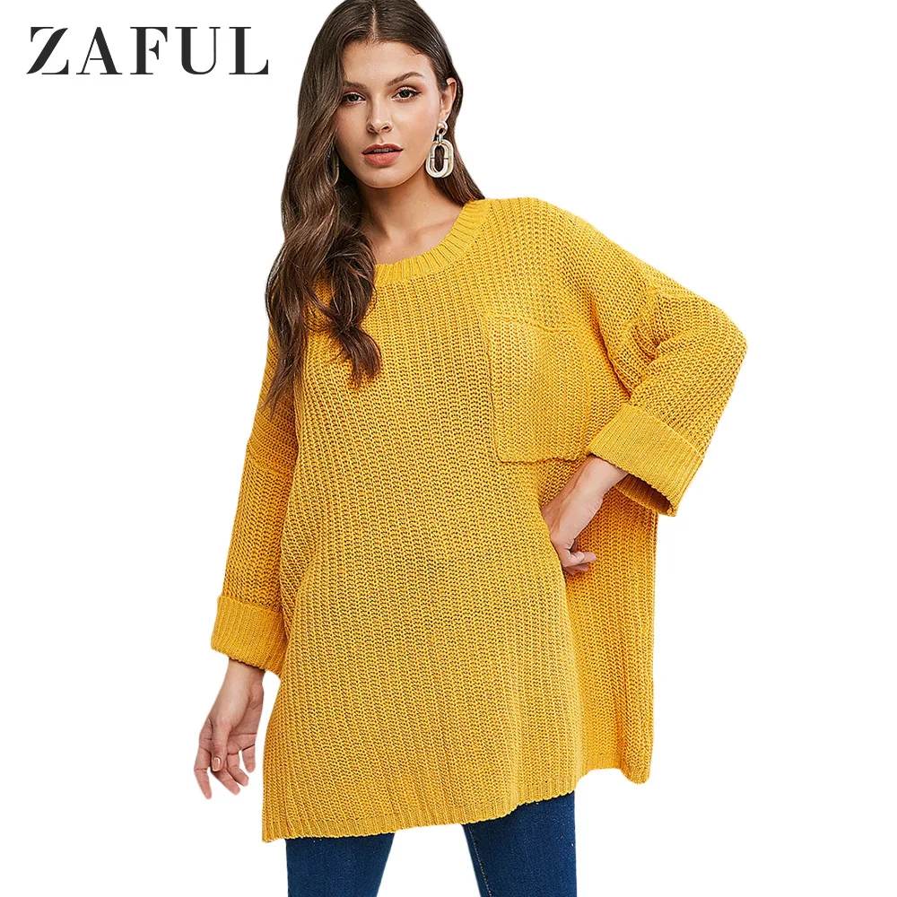 ZAFUL Oversized Cuffed Front Pocket Pullover Sweater Solid Loose Long Tops Round Neck Cuff Sleeve Drop Shoulder Autumn for Women
ZAFUL Oversized Cuffed Front Pocket Pullover Sweater Solid Loose Long Tops Round Neck Cuff Sleeve Drop Shoulder Autumn for Women
