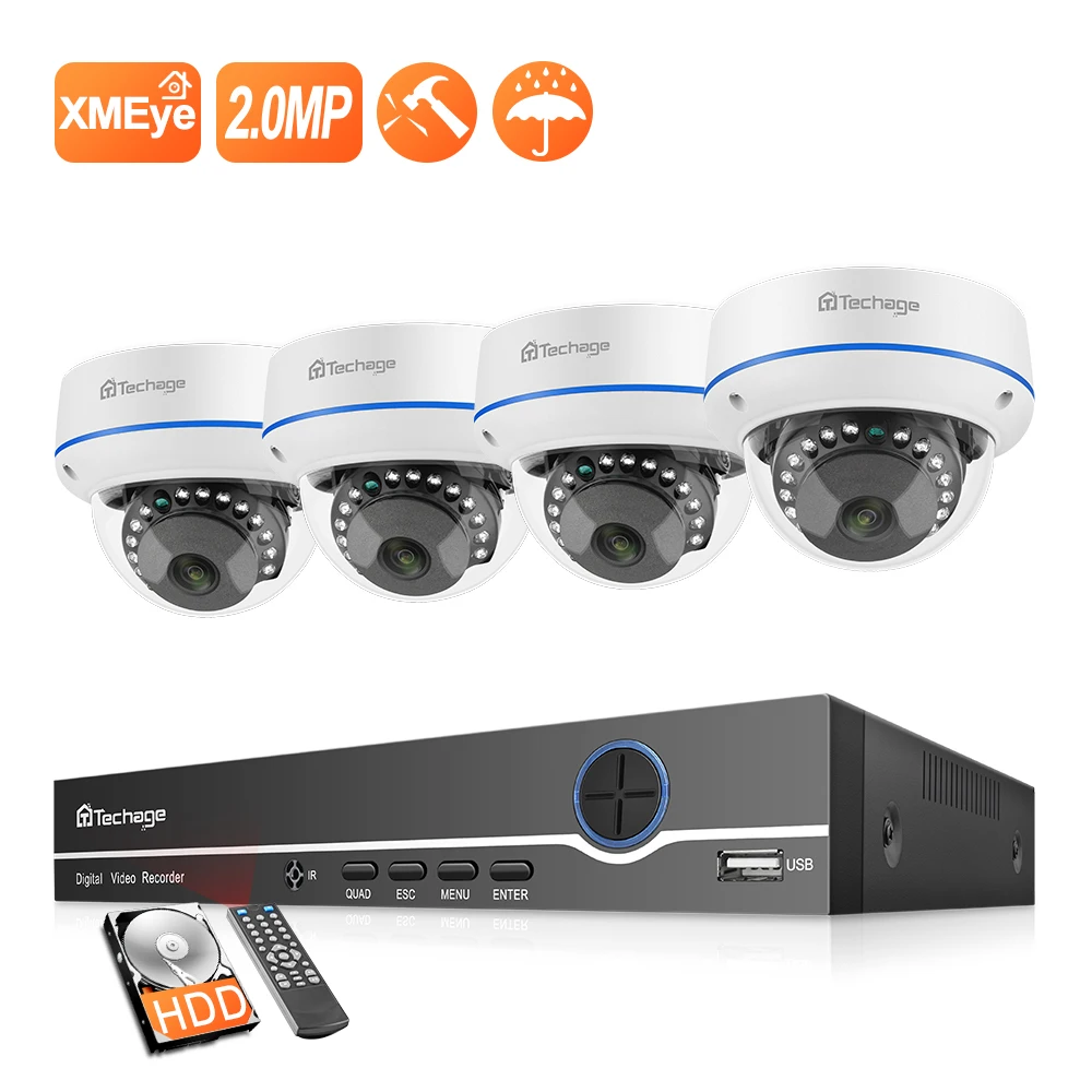 

Techage H.265 4CH 1080P Home Security POE NVR Kit 2MP Audio Sound IP Camera Dome Indoor P2P Video CCTV Surveillance System Set