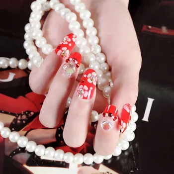 24pcs/box back Adhesive Bride Manicure Finished Red Fake Nails press on Shiny Diamond Flower Decoration False Nail tips Patches
24pcs/box back Adhesive Bride Manicure Finished Red Fake Nails press on Shiny Diamond Flower Decoration False Nail tips Patches