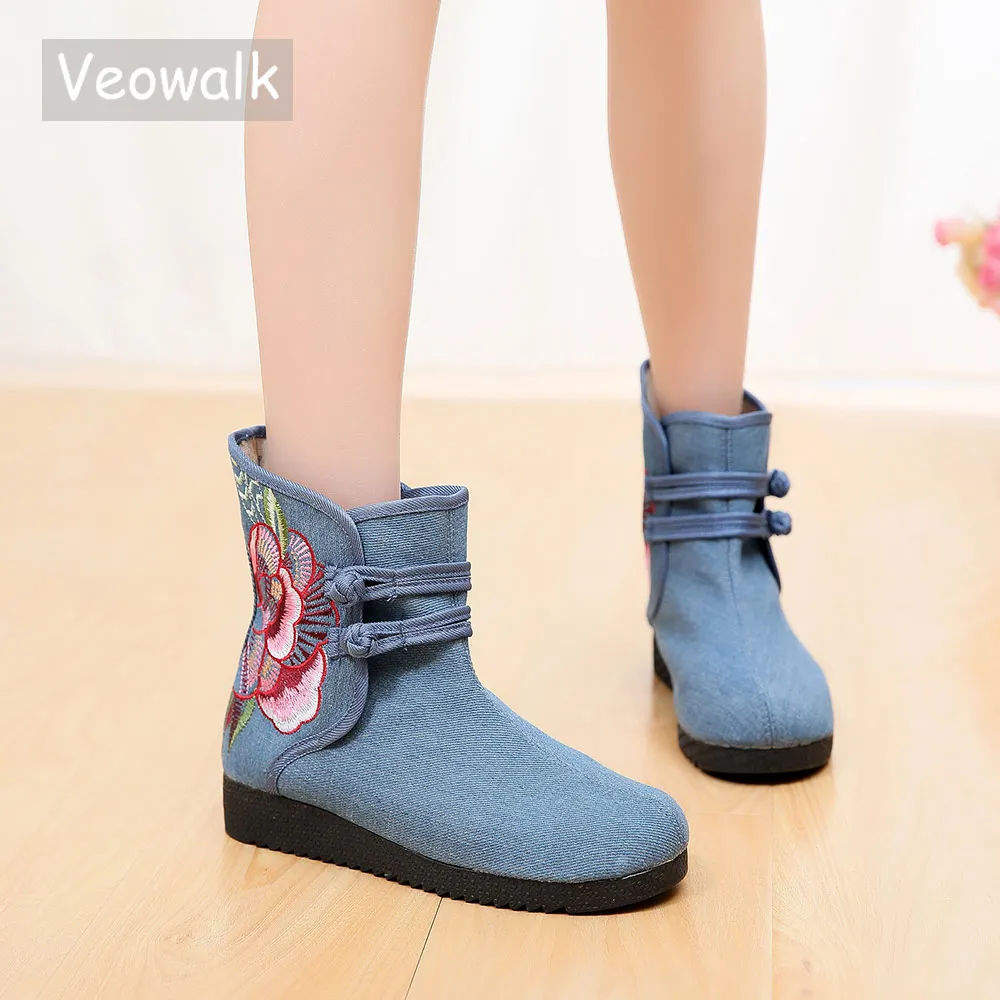 Veowalk Floral Embroidered Women Denim Cotton Short Ankle Boots Retro Ladies Comfort Winter Autumn Canvas Flat Booties Shoes
Veowalk Floral Embroidered Women Denim Cotton Short Ankle Boots Retro Ladies Comfort Winter Autumn Canvas Flat Booties Shoes