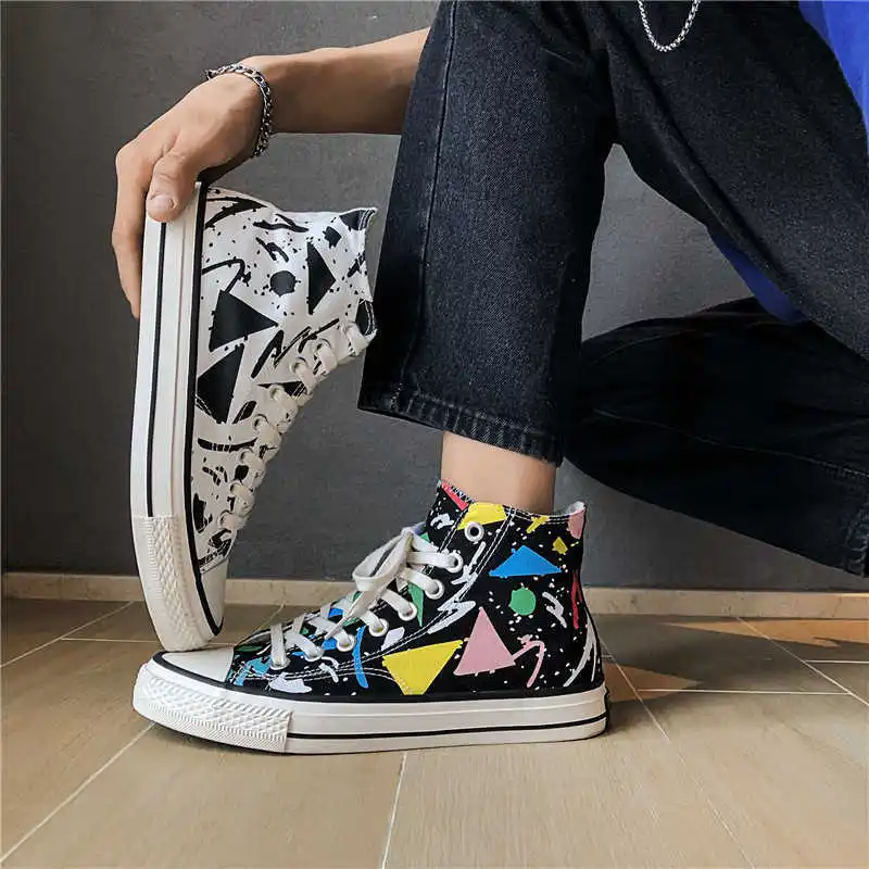 Fashion Men Skate Shoes New Canvas Casual High Top Sneakers Man Vulcanized Shoes Platform Geometric Quality Masculinas Trainers
Fashion Men Skate Shoes New Canvas Casual High Top Sneakers Man Vulcanized Shoes Platform Geometric Quality Masculinas Trainers