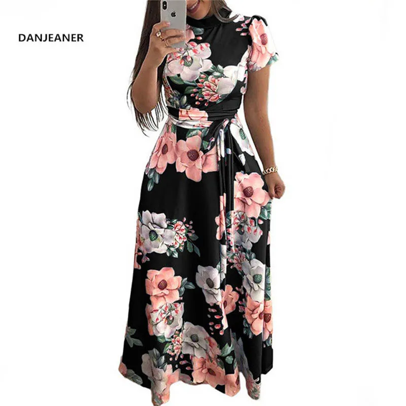 DANJEANER Women Summer Dress 2019 Casual Short Sleeve Long Dress Boho Floral Print Maxi Dress Turtleneck Bandage Elegant Dress 
DANJEANER Women Summer Dress 2019 Casual Short Sleeve Long Dress Boho Floral Print Maxi Dress Turtleneck Bandage Elegant Dress