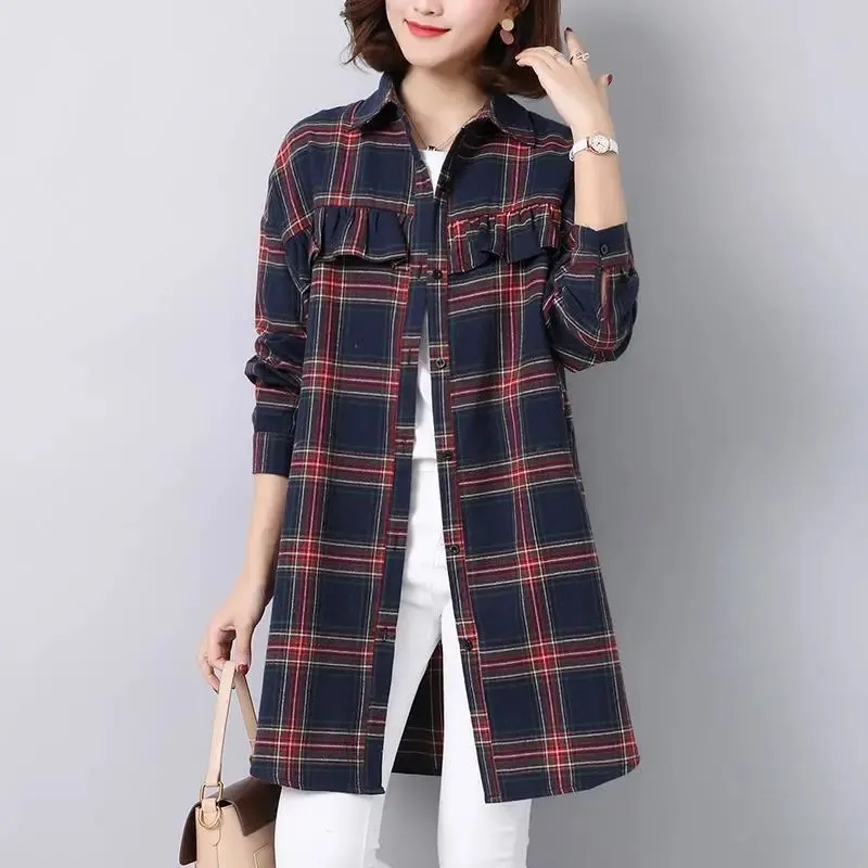 Spring Autumn Style Cotton Blouses Women Shirt Button Plaid Turn-down Collar Long Sleeve Elegant Vintage Long Sleeve Tops Lu2094
Spring Autumn Style Cotton Blouses Women Shirt Button Plaid Turn-down Collar Long Sleeve Elegant Vintage Long Sleeve Tops Lu2094