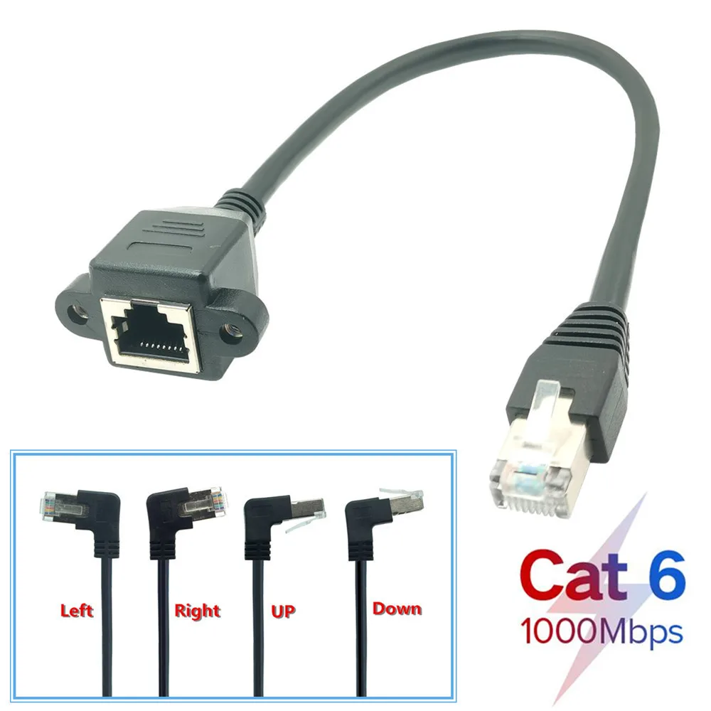 

RJ45 Cat6 8P8C FTP STP UTP Cat 6e Male to Female 90 Degree Right Angled Panel Mount LAN Ethernet Network Cable 0.3m