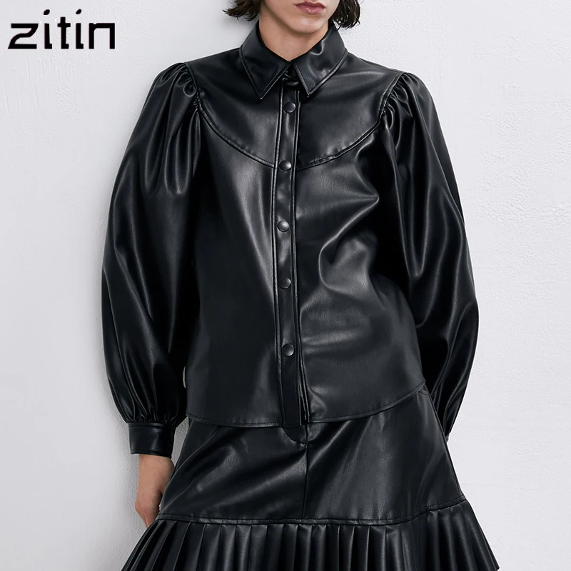 Винтажные стильные офисные женские блузки из искусственной кожи mujer de moda 2019