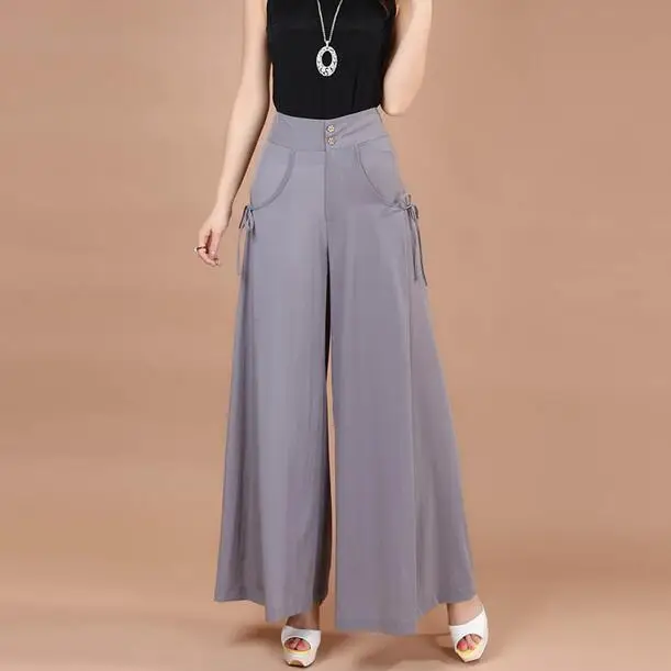 New Plus size Summer Women solid Wide Leg Loose cotton Female Casual Skirt Trousers Capris Culottes DF213 |