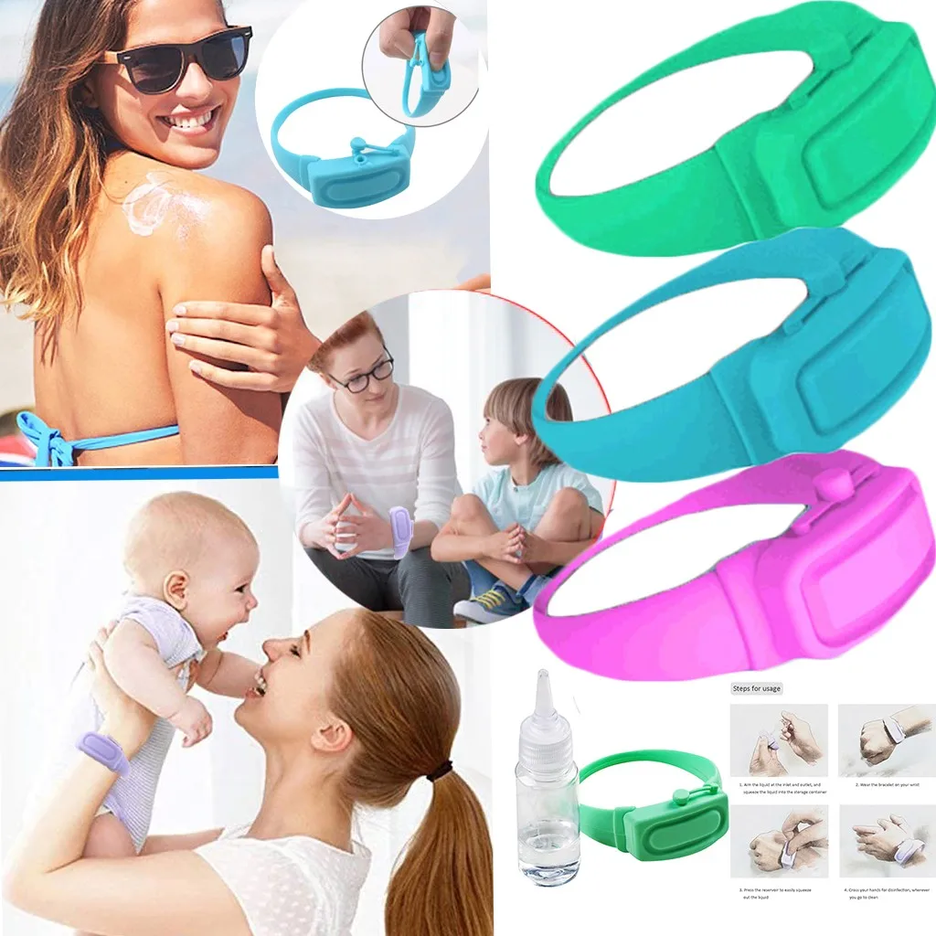 3PCs Portable Skin-safety Bracelet Soap Silicone Dispenser Wearable Hand Sanitizer Pumps Wristband Dispenser Outdoors 
3PCs Portable Skin-safety Bracelet Soap Silicone Dispenser Wearable Hand Sanitizer Pumps Wristband Dispenser Outdoors