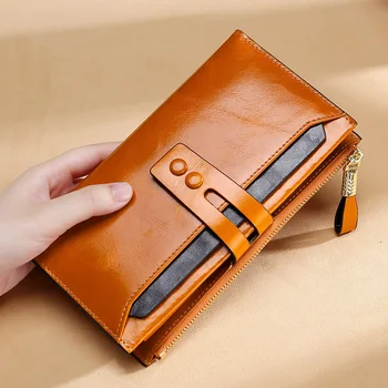 Women's Wallet Multi-card Buckle Long Oil Wax Leather Wallet Retro Leather Handbag
Women's Wallet Multi-card Buckle Long Oil Wax Leather Wallet Retro Leather Handbag