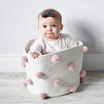 Pompom Cotton Rope Storage Baskets Handmade Woven Dirty Clothes Laundry Basket Kids Toys Desktop Sundries Organizer Hamper
Pompom Cotton Rope Storage Baskets Handmade Woven Dirty Clothes Laundry Basket Kids Toys Desktop Sundries Organizer Hamper