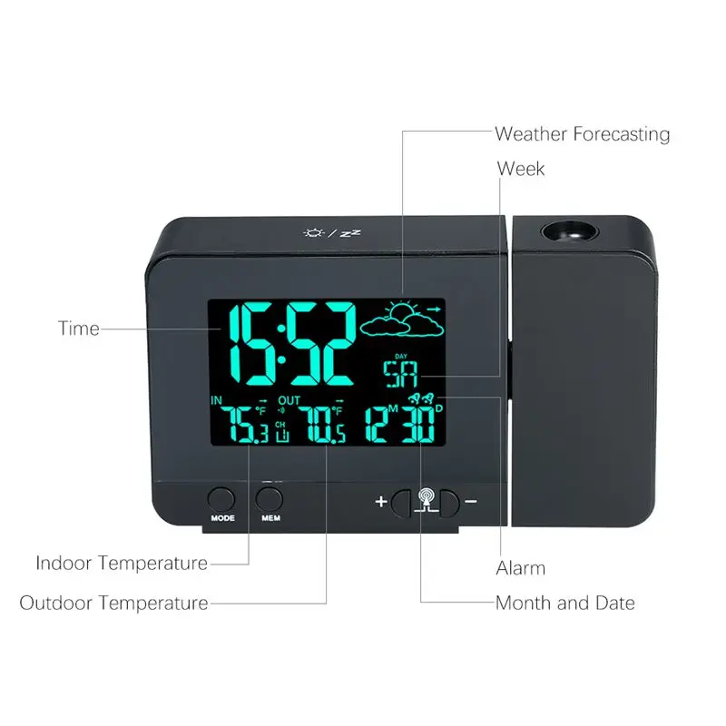 Lcd Digital Projection Alarm Clock Radio-Controll Wireless Weather Station Projection Clock With Date Dual Alarm Snooze Function
Lcd Digital Projection Alarm Clock Radio-Controll Wireless Weather Station Projection Clock With Date Dual Alarm Snooze Function