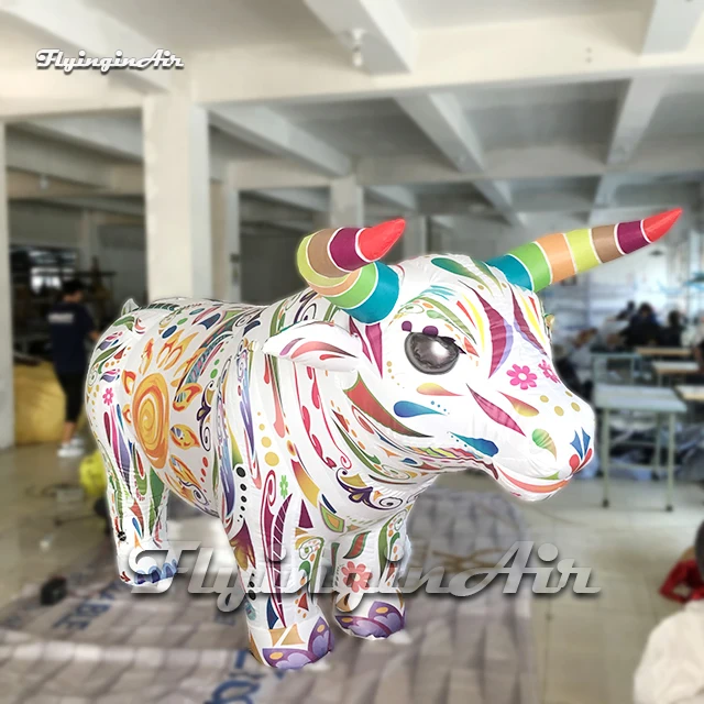 

Outdoor Parade Performance Walking Inflatable Bull Costume 2m Wearable Blow Up Cattle Suit Colorful Cow Dress For Event