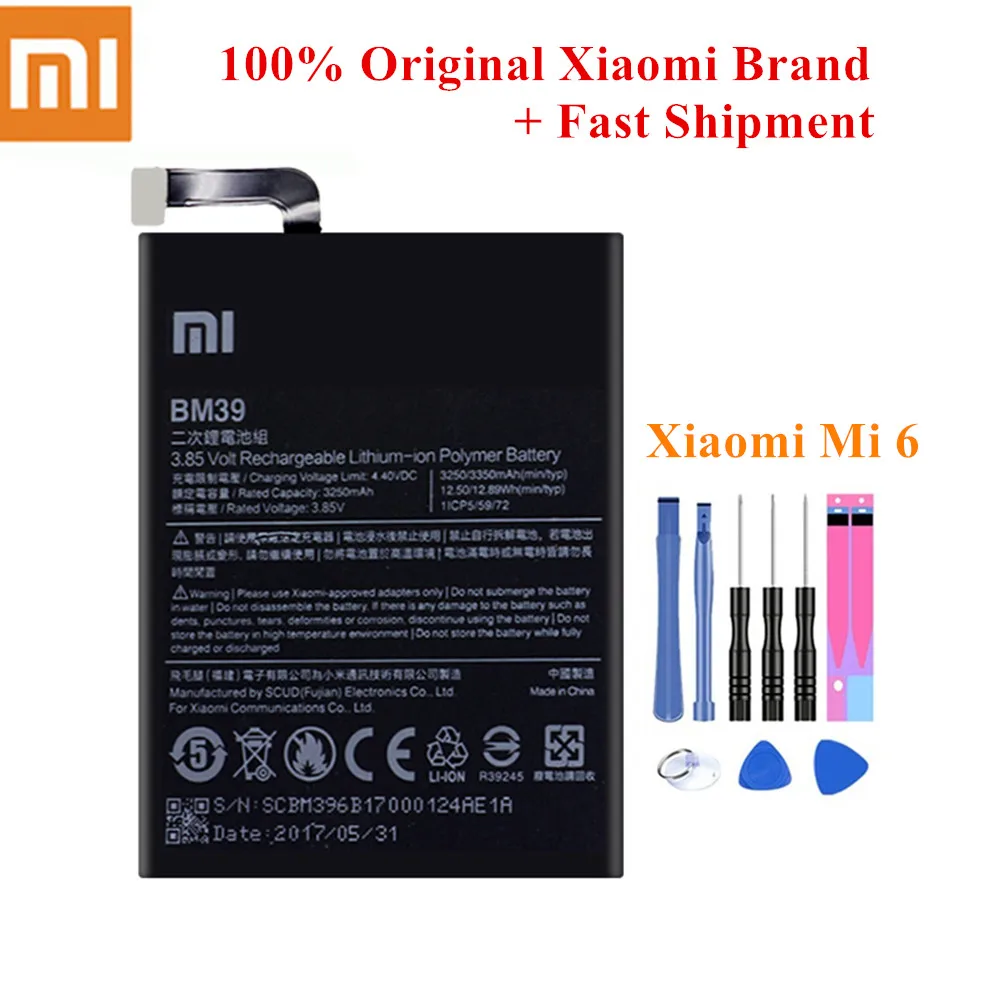 100% Original Battery BM39 For Xiaomi Mi 6 Mi6 M6 3250/3350mAh Real Capacity Genuine Xiao Mi Replacement Batteria Akku +Tools
100% Original Battery BM39 For Xiaomi Mi 6 Mi6 M6 3250/3350mAh Real Capacity Genuine Xiao Mi Replacement Batteria Akku +Tools