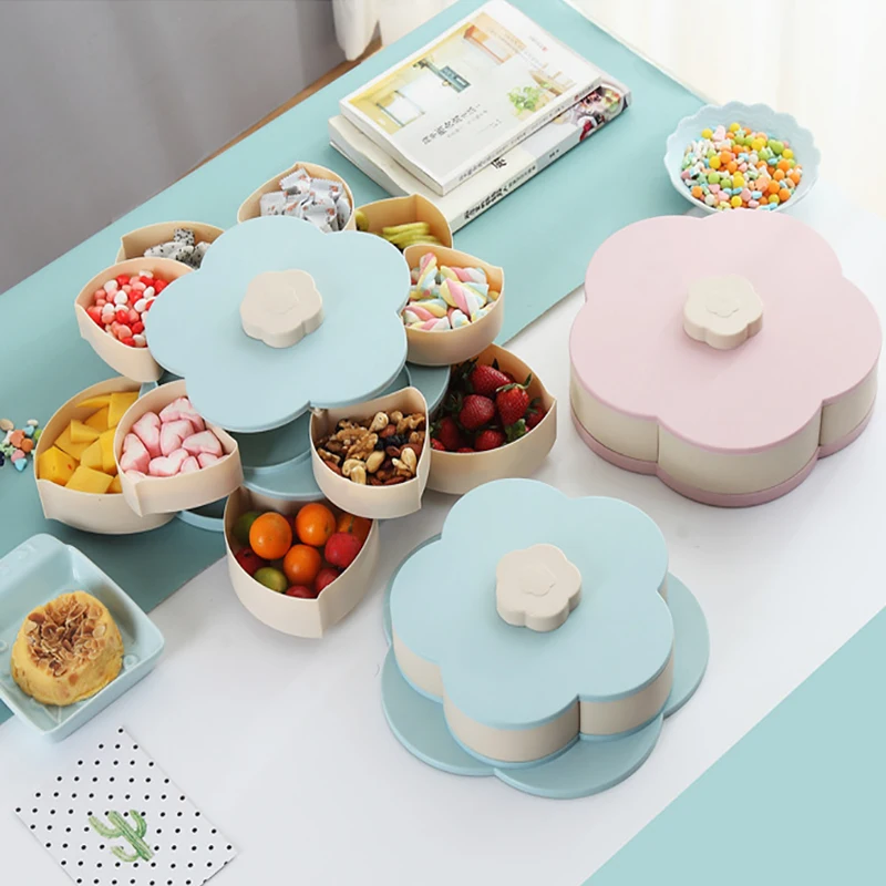 Creative Double-layer Petal Candy Box Nuts Case Snack Storage Box Container Living Room Rotating Fruit Plate Desktop Organizer
Creative Double-layer Petal Candy Box Nuts Case Snack Storage Box Container Living Room Rotating Fruit Plate Desktop Organizer
