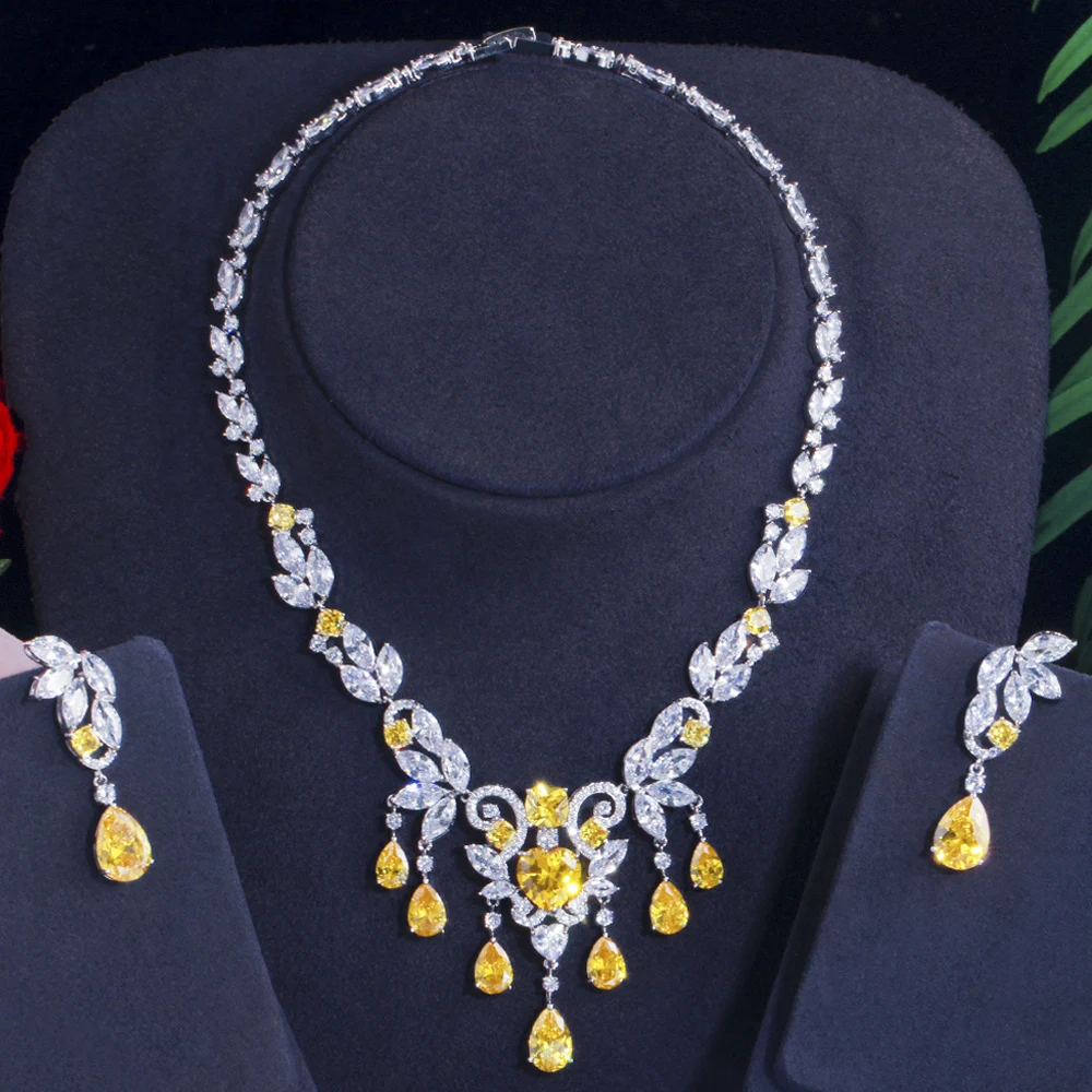 ThreeGraces Luxury Bridal Wedding Jewelry Set for Women Elegant Yellow Cubic Zirconia Chandelier Necklace Earrings Sets TZ610
ThreeGraces Luxury Bridal Wedding Jewelry Set for Women Elegant Yellow Cubic Zirconia Chandelier Necklace Earrings Sets TZ610
