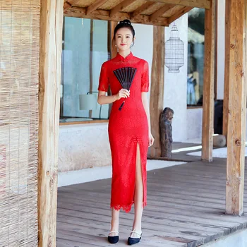 Red Plus Size 3XL Short Sleeve Classic Women Lace Cheongsam Elegant Long Sexy Qipao Summer Embroidery Dress Mandarin Collar
Red Plus Size 3XL Short Sleeve Classic Women Lace Cheongsam Elegant Long Sexy Qipao Summer Embroidery Dress Mandarin Collar