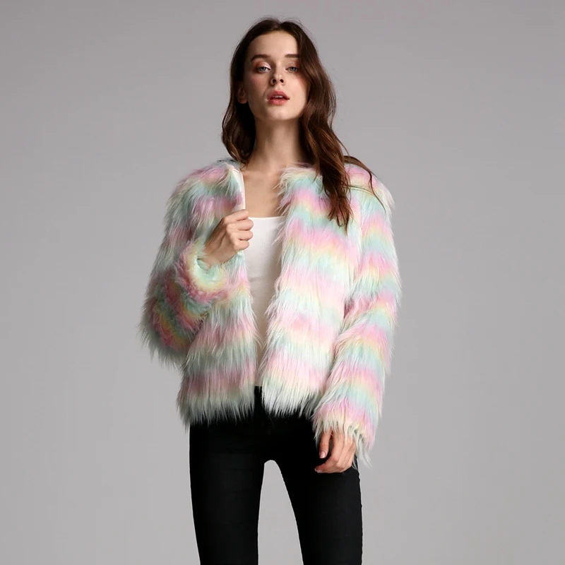Faux Fur Coat Female Fluffy Thin Warm And Comfortable Rainbow Color Furry Collarless Temperament Elegant Fashion Wild
Faux Fur Coat Female Fluffy Thin Warm And Comfortable Rainbow Color Furry Collarless Temperament Elegant Fashion Wild