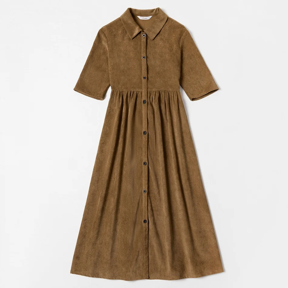 PatPat 2021 New Autumn Mommy and Me Front-button Shirt collar Midi-sleeve Solid Dresses haki casual A Matching Dresses Family PatPat 2021 New Autumn Mommy and Me Front-button Shirt collar Midi-sleeve Solid Dresses haki casual A Matching Dresses Family
