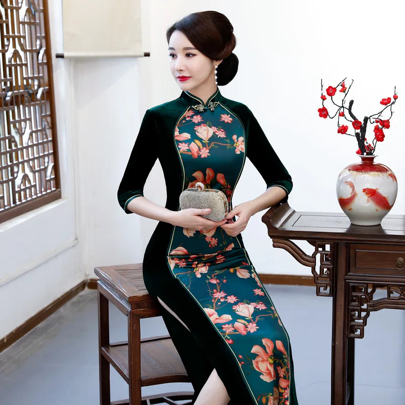 BALDAUREN осенне-зимняя золотая бархатная юбка Cheongsam с длинными швами большие размеры