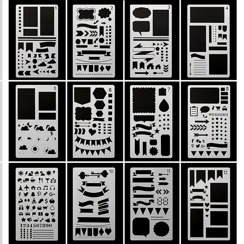 Billing record Journal Stencil Set cutting DIY Drawing Template for Diary Notebook Scrapbook Paper Craft Projects 12 Pcs/Set SZ
Billing record Journal Stencil Set cutting DIY Drawing Template for Diary Notebook Scrapbook Paper Craft Projects 12 Pcs/Set SZ