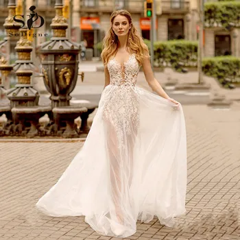 SoDigne Bohemian Wedding Dresses Sexy Illusion V-Neck Appliques Beach Wedding Gowns Tull Boho Bridal Dress vestidos Modern
SoDigne Bohemian Wedding Dresses Sexy Illusion V-Neck Appliques Beach Wedding Gowns Tull Boho Bridal Dress vestidos Modern