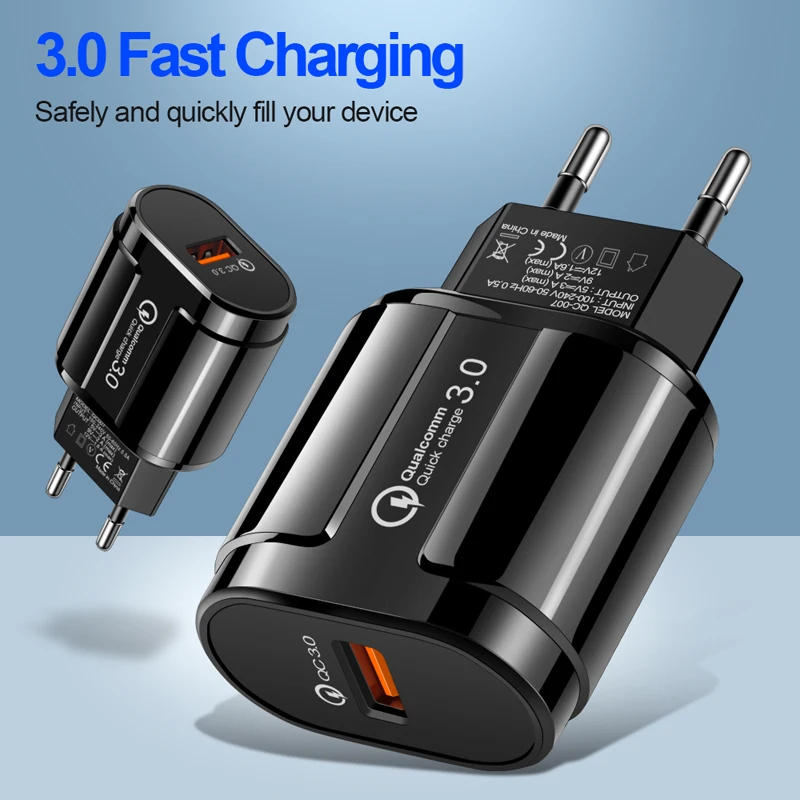 Quick Charge 3.0 Charger 18W QC 3.0 Fast Charging Phone USB Charger Adapter EU Plug Wall Charge For Xiaomi iPhone Samsung
Quick Charge 3.0 Charger 18W QC 3.0 Fast Charging Phone USB Charger Adapter EU Plug Wall Charge For Xiaomi iPhone Samsung