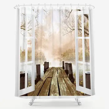 Wooden Bridge Dock Shower Curtain Landscape Window Frame Natural Fall Lake View Tree Countryside Art Print Cozy Bathroom Set
Wooden Bridge Dock Shower Curtain Landscape Window Frame Natural Fall Lake View Tree Countryside Art Print Cozy Bathroom Set