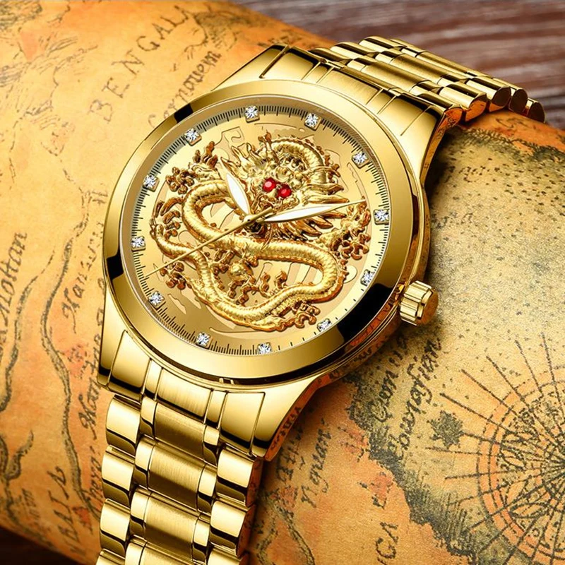 FNGEEN Brand Men Luxury Golden Business Quartz Watch Rhinestone Red Eyes Dragon Design Elegant Clock
FNGEEN Brand Men Luxury Golden Business Quartz Watch Rhinestone Red Eyes Dragon Design Elegant Clock