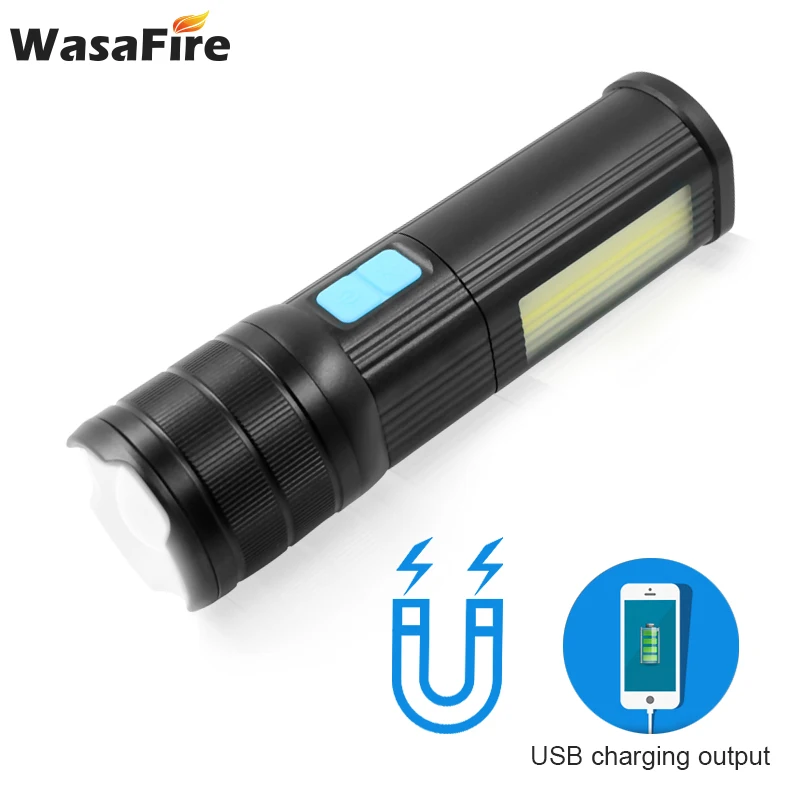 Фото 5pcs/lot XML L2+COB White/Red/Blue Working Torch Waterproof Zoom Led Flashlight 3-Mode Rechargeable Linterna for Camping | Лампы и