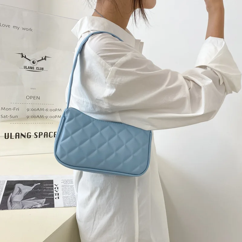 Women Retro Handbag PU Leather Simple Shoulder Bag Underarm Diamond Lattice Top Handle Bag Female Small Subaxillary Bags Clutch 
Women Retro Handbag PU Leather Simple Shoulder Bag Underarm Diamond Lattice Top Handle Bag Female Small Subaxillary Bags Clutch