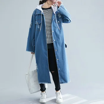Female Denim Cardigan Hooded Trench Detachable Long Hoodie Denim Trench Coat Women's Windbreaker Large Size Ladies Clothes
Female Denim Cardigan Hooded Trench Detachable Long Hoodie Denim Trench Coat Women's Windbreaker Large Size Ladies Clothes