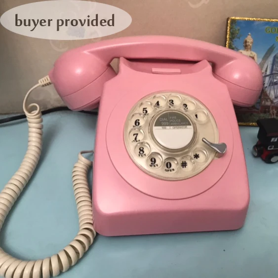 Пластиковый стационарный телефон с вращающимся циферблатом Винтажный Розовый