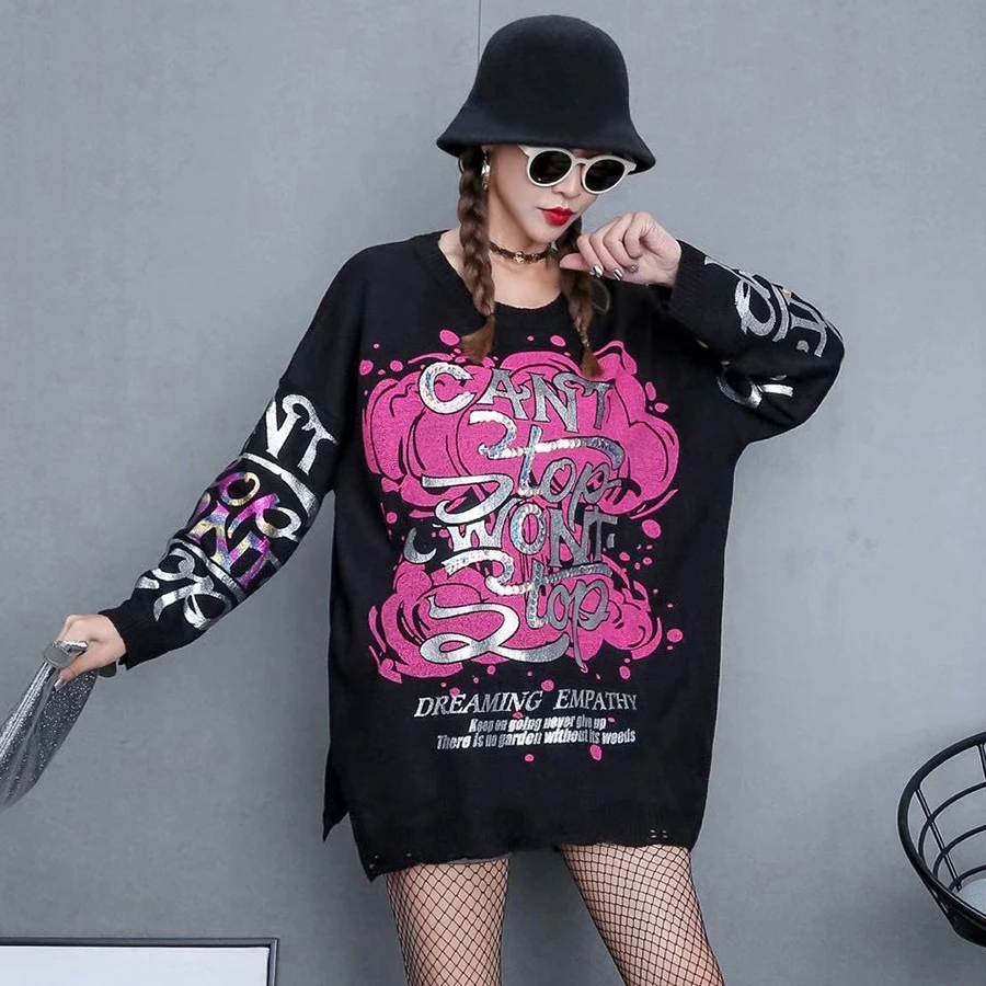 Hop Hip Style Hit Color Letter Bronzing Print Sweater 2020 Fashion Pullover Match All Loose Sweaters Streetwear Style
Hop Hip Style Hit Color Letter Bronzing Print Sweater 2020 Fashion Pullover Match All Loose Sweaters Streetwear Style